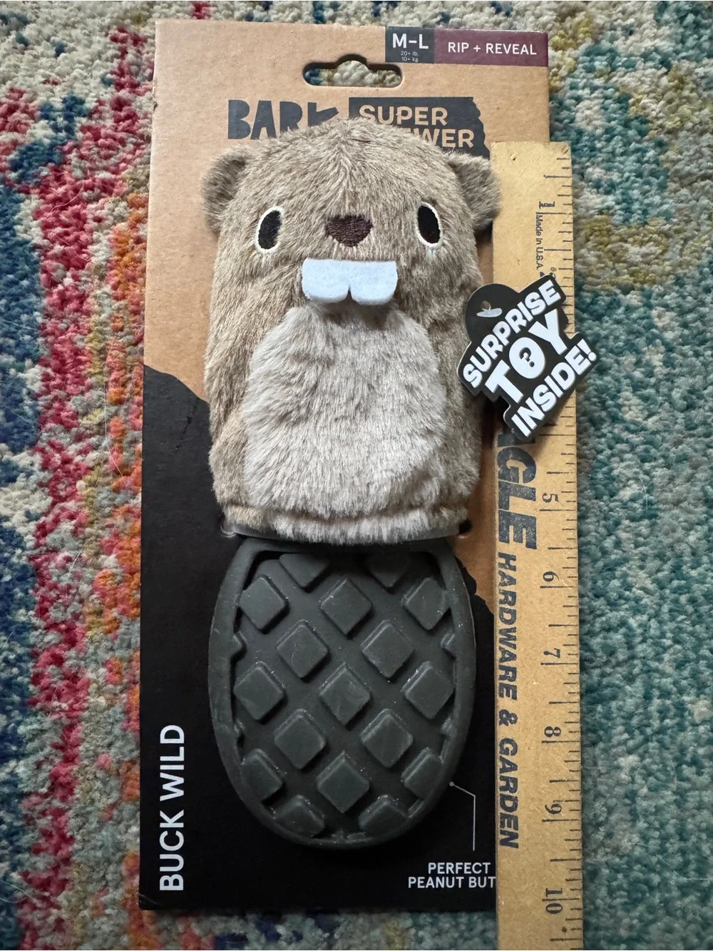 bark brand super chewer beaver toy with black rubber tail base